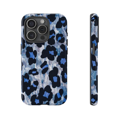 Blue & Black Leopard Print Phone Case – Bold Animal Pattern for iPhone & Samsung