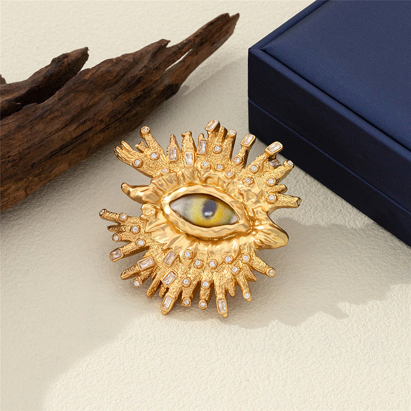 18K Gold-Plated Sunburst Evil Eye Statement Ring | Bold and Unique Design