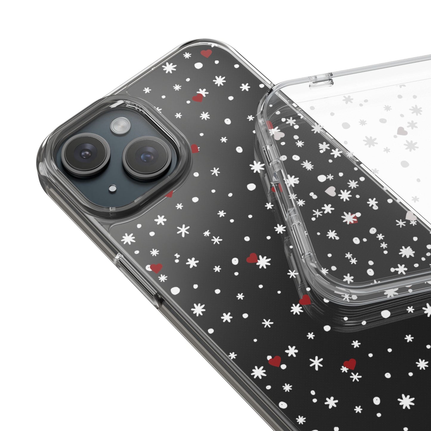 Snowy Hearts Clear Phone Case