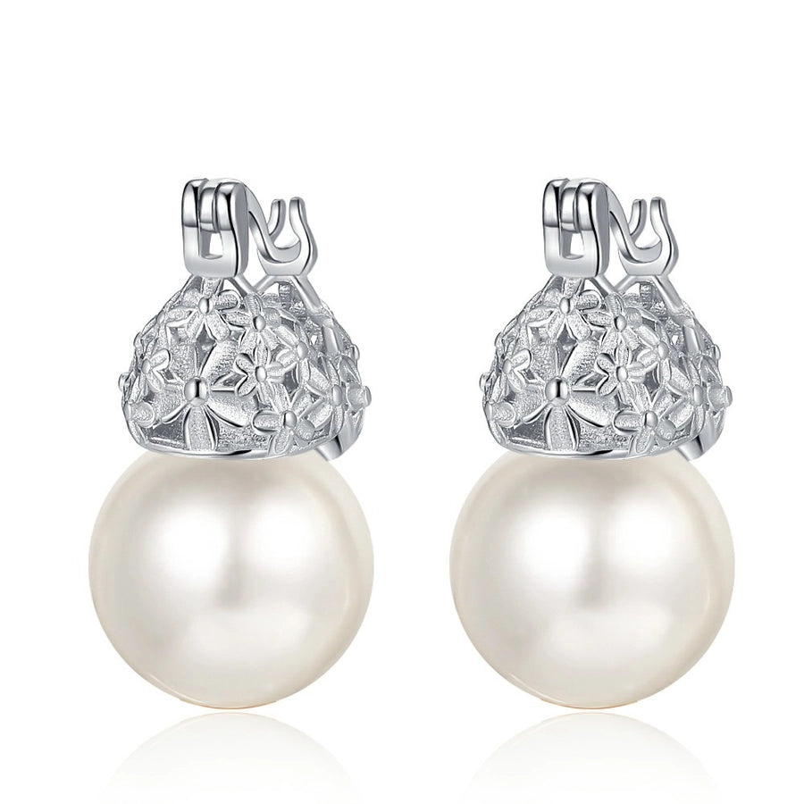 1 pair casual pearl plating inlay sterling silver shell 24k gold plated white gold plated earrings