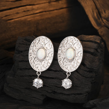 Sterling Silver Zircon Oval Drop Earrings | Elegant Artificial Gemstone Dangle Earrings