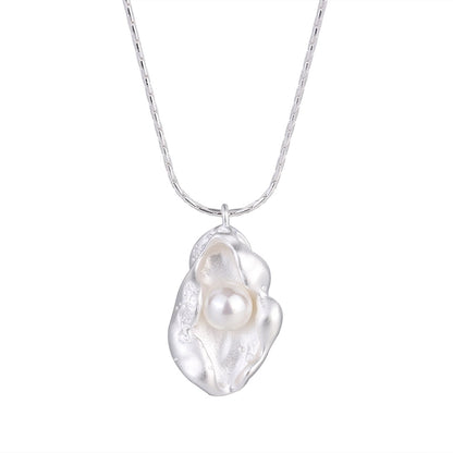 Sterling Silver Freshwater Pearl Inlay Geometric Pendant Necklace | Unique & Elegant Women’s Jewelry