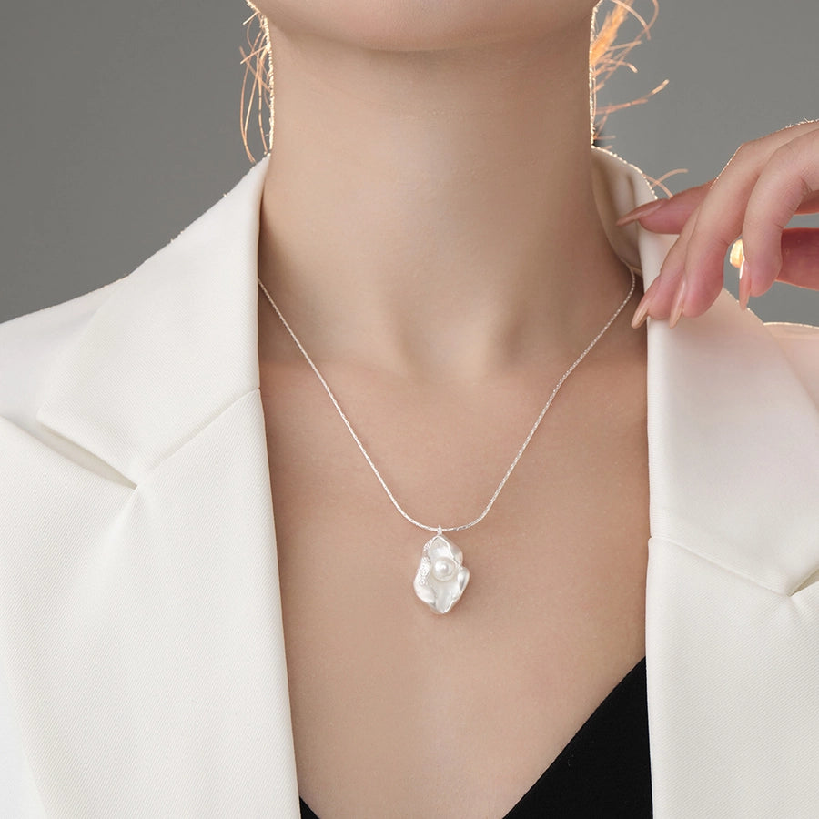 Sterling Silver Freshwater Pearl Inlay Geometric Pendant Necklace | Unique & Elegant Women’s Jewelry