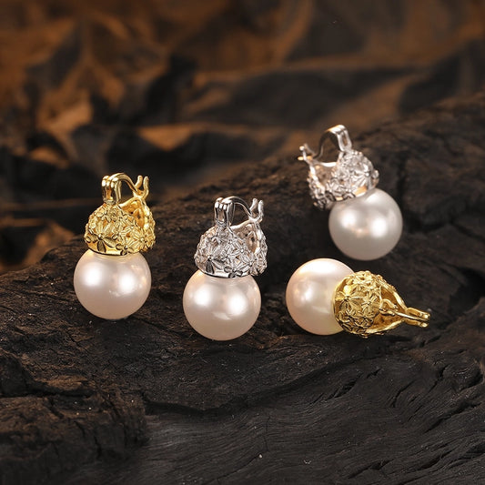 1 pair casual pearl plating inlay sterling silver shell 24k gold plated white gold plated earrings