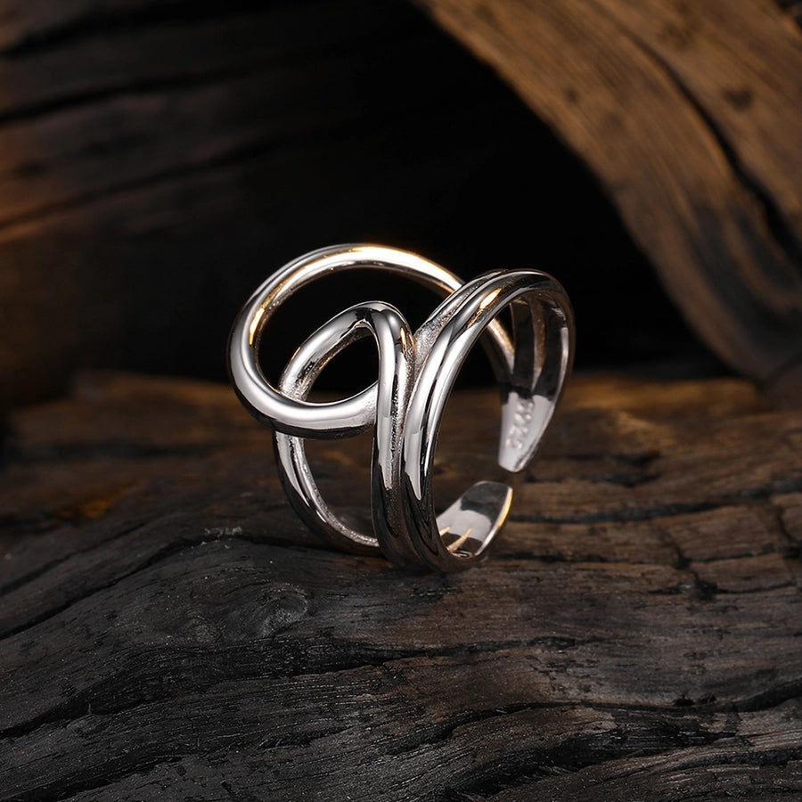 S925 Sterling Silver Minimalist Winding Line Open Ring for Women | Trendy All-Match Jewelry