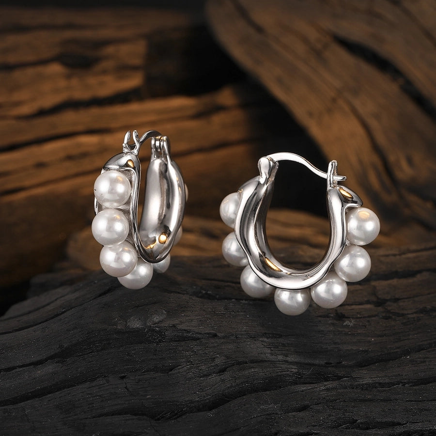 Sterling Silver Shell Pearl Earrings | Casual White Gold Plated Jewelry for Women