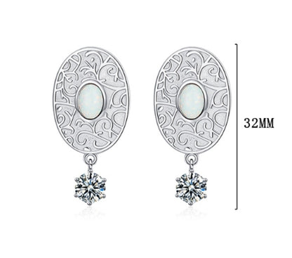 Sterling Silver Zircon Oval Drop Earrings | Elegant Artificial Gemstone Dangle Earrings