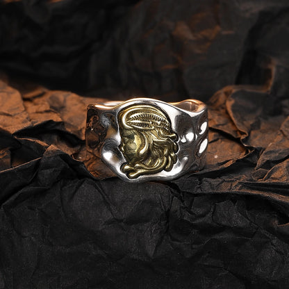 Casual Human Face Sterling Silver Open Ring | 24K Gold-Plated & White Gold-Plated Statement Jewelry