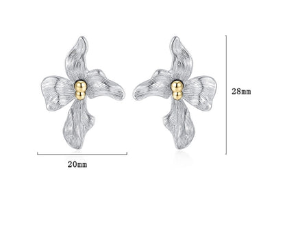 Sterling Silver Leaf Flower Ear Studs | 24K Gold Plated Women's Jewelry