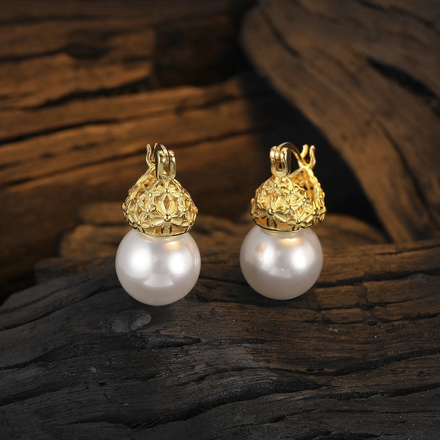 1 pair casual pearl plating inlay sterling silver shell 24k gold plated white gold plated earrings