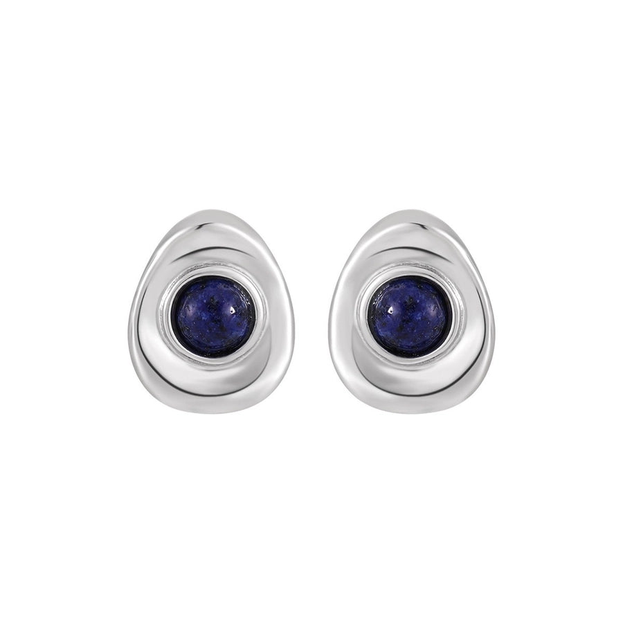 925 Sterling Silver Geometric Oval Lapis Stud Earrings | Minimalist Elegant Design for Women