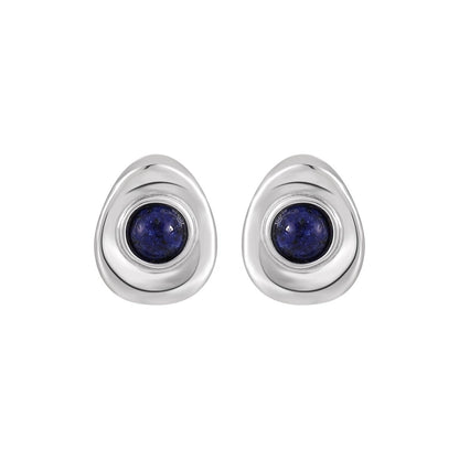 925 Sterling Silver Geometric Oval Lapis Stud Earrings | Minimalist Elegant Design for Women