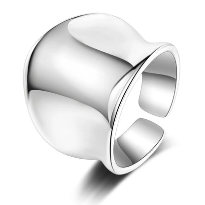 925 Sterling Silver Open Wide Face Ring | Trendy Retro Minimalist Jewelry for Women