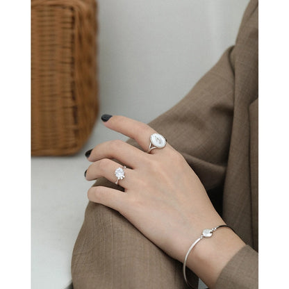 S925 Sterling Silver Oval Shell Geometric Ring | Unique Statement Jewelry for Women | Elegant Gift for Her