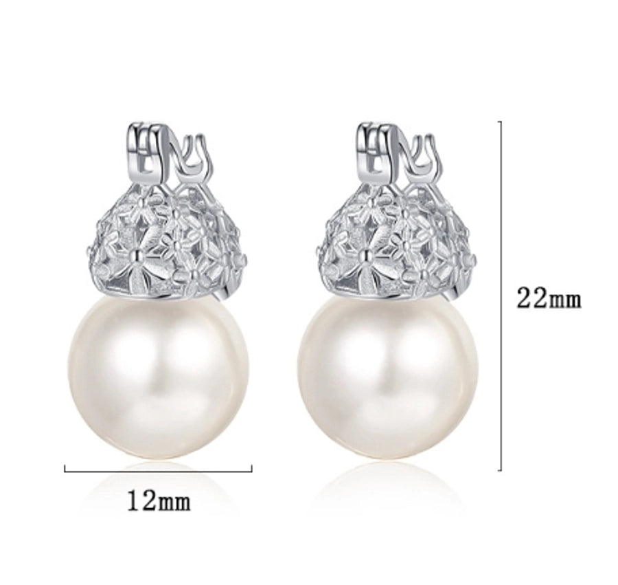 1 pair casual pearl plating inlay sterling silver shell 24k gold plated white gold plated earrings