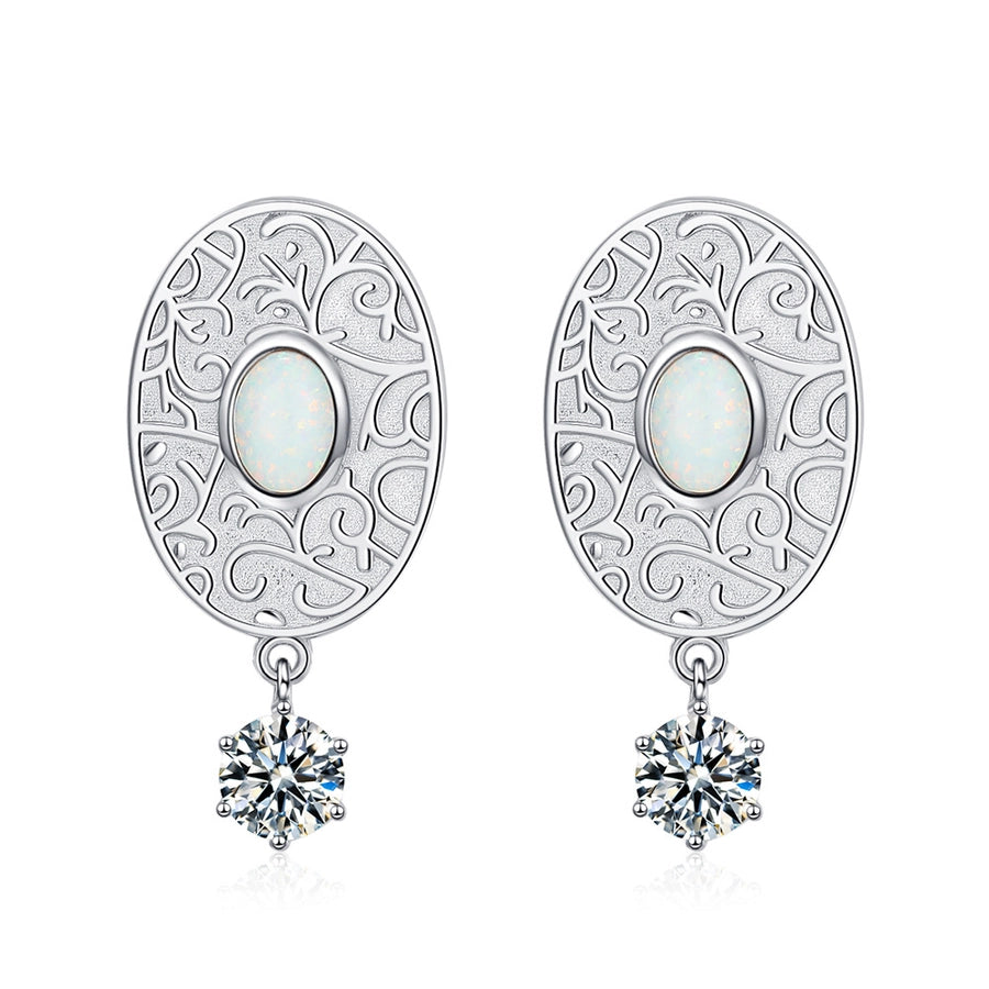 Sterling Silver Zircon Oval Drop Earrings | Elegant Artificial Gemstone Dangle Earrings