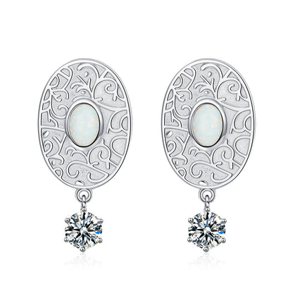 Sterling Silver Zircon Oval Drop Earrings | Elegant Artificial Gemstone Dangle Earrings