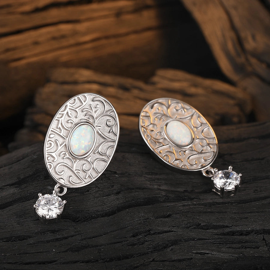 Sterling Silver Zircon Oval Drop Earrings | Elegant Artificial Gemstone Dangle Earrings