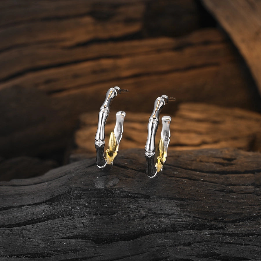 Sterling Silver Leaf Flower Ear Studs | 24K Gold & White Gold Plated Women's Jewelry