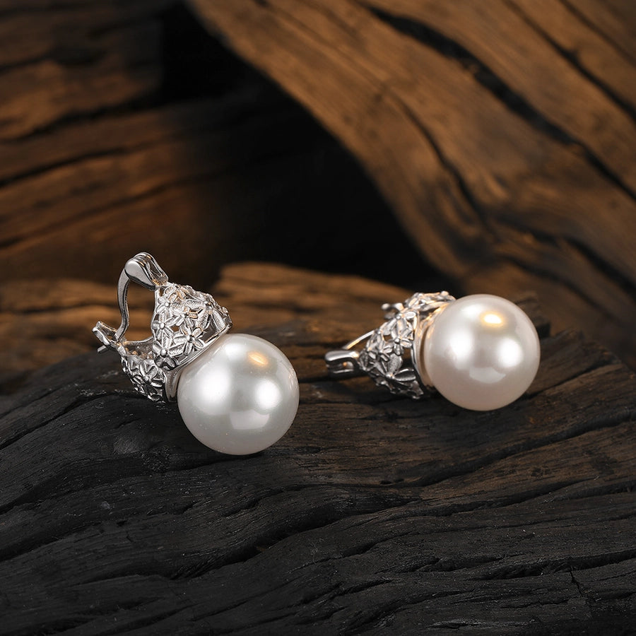 1 pair casual pearl plating inlay sterling silver shell 24k gold plated white gold plated earrings